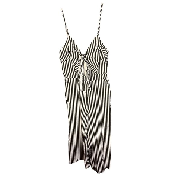 Alpha and Omega XS Black & White Striped Tie Front Wide Leg Jumpsuit Professiona - Picture 3 of 8